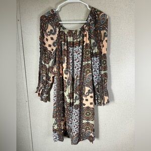 Cato patchwork puff sleeve dress with pockets